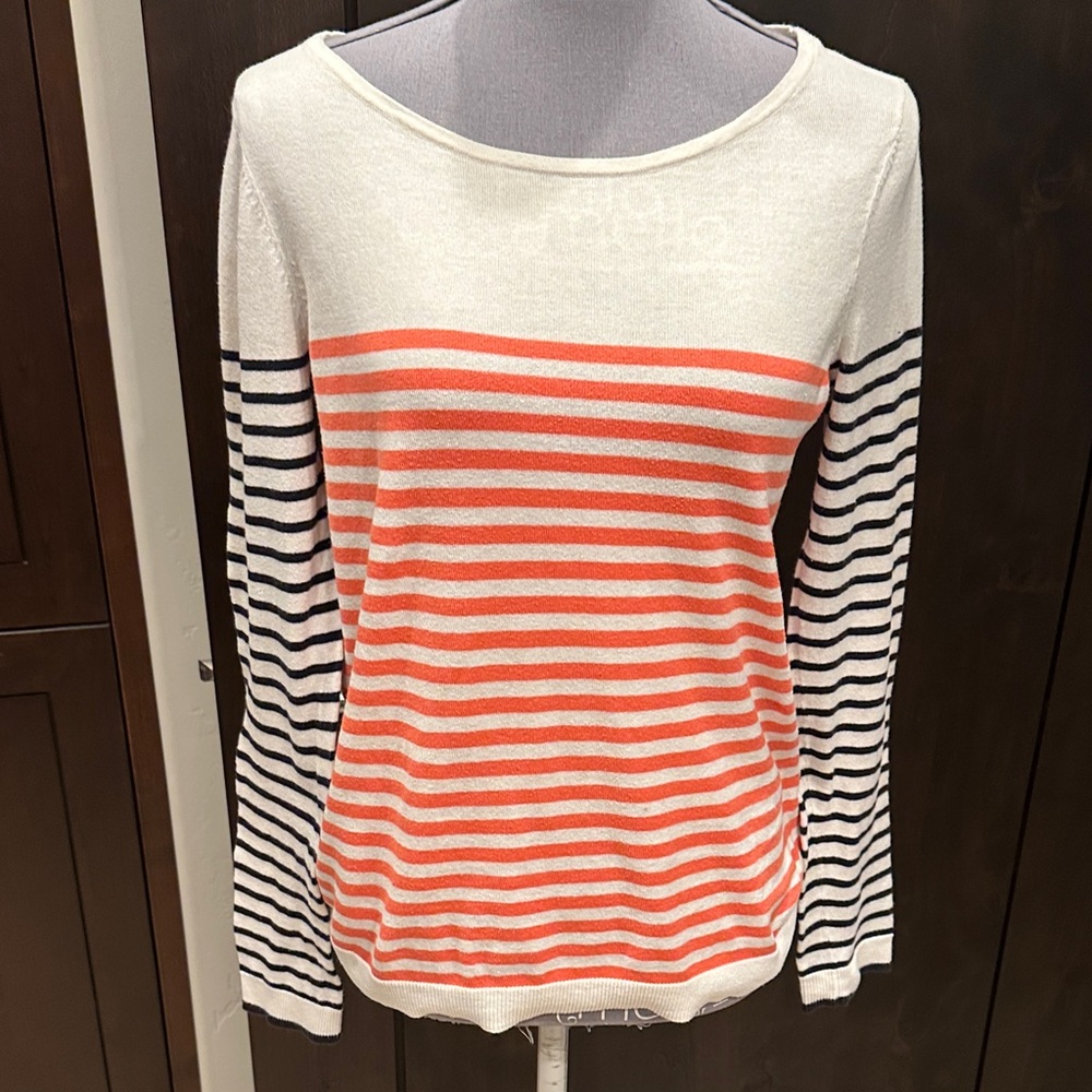 Hinge Striped Orange and Navy  Long Sleeve Sweater